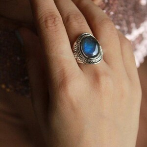 Natural Labradorite Ring, 925 Solid Sterling Silver Ring, Handmade Silver Ring, Boho Ring, Gift for Her, Sterling Silver Ring Labradorite