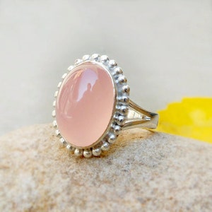 Natural Rose Quartz Ring, Pink Stone Ring, Gemstone Rose Quartz Love Crystal Healing Rose Quartz Ring Rose Silver Rose Quarts Ring Boho Ring