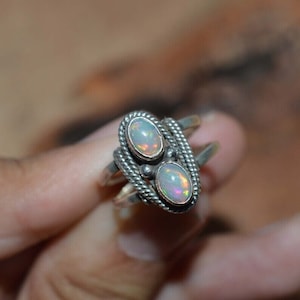 The Purest Love Matching Oval Two Opal Ring, Gift For Mother or Daughter, S925 Sterling Silver Ring, Mother&#39;s Day Gift, Christmas Gift