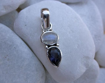 Handmade Rainbow Moonstone & Amethyst 925 Sterling Silver Pendant