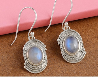 Rainbow Moonstone Earring - 925 Sterling Silver - Beautiful Earring - White Stone - Natural Earring - Birthday Earring - Lovely Earring