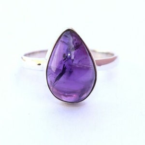 Genuine Amethyst Ring, Amethyst Pear Shape Ring, 925 Sterling Silver Ring, Handmade Silver Ring, Solid Silver Ring, Gift for Her and Mother