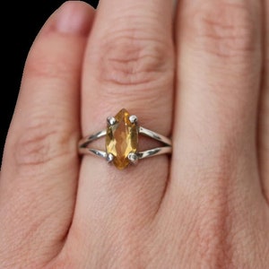 Citrine ring, sterling silver, 925 Silver Ring November Birthstone, Birthstone jewelry, faceted, Marquise Ring, Dainty Ring, Yellow Stone,