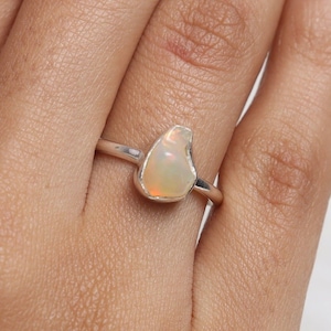 Raw Opal Ring Silver, Sterling silver Opal ring Sterling Silver October birth stone Opal ring Rough opal ring raw gemstone Libra Ring Gift