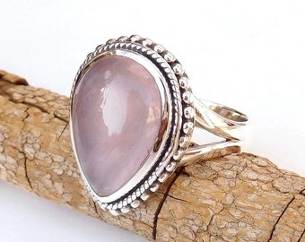 Rosenquarz Ring 925 Sterling Silber, Silber Ring Rosa Stein Schmuck Handgemachter Schmuck Birthstone Ring Oktober Birthstone Ring Hochzeitsgeschenk