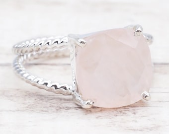 Natürlicher Rosenquarz Ring, 925 Sterling Silber Ring, Smoot Edelstein Designer Silber Ring, Valentinstag Geschenk für sie, Geschenk für Mama
