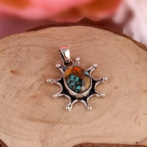 Spiny Oyster Copper Turquoise Pendant Handmade Pendant 925 Sterling Silver Pendant Fashion Jewelry Original Gemstone Pendant Gift For Mother