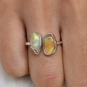 Raw Opal Ring Silver, Sterling silver Opal ring Sterling Silver October birth stone Opal ring Rough opal ring raw gemstone Libra Ring Gift