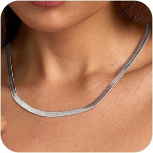 S925 sterling silver Snake Chain Necklace Dainty Simple Chunky Herringbone Necklace Choker Necklaces Jewelry for Women, Dainty Choker Chain