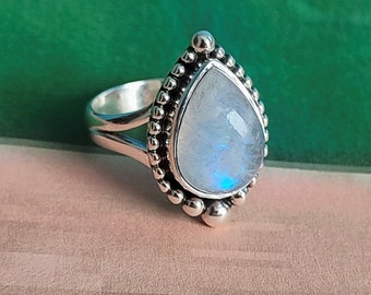 White Moon Stone Ring, Sterling Silver Ring Solitaire Ring, Moon Stone Ring for Women, Moon Stone Jewelry, Birthday Anniversary Gift For Her