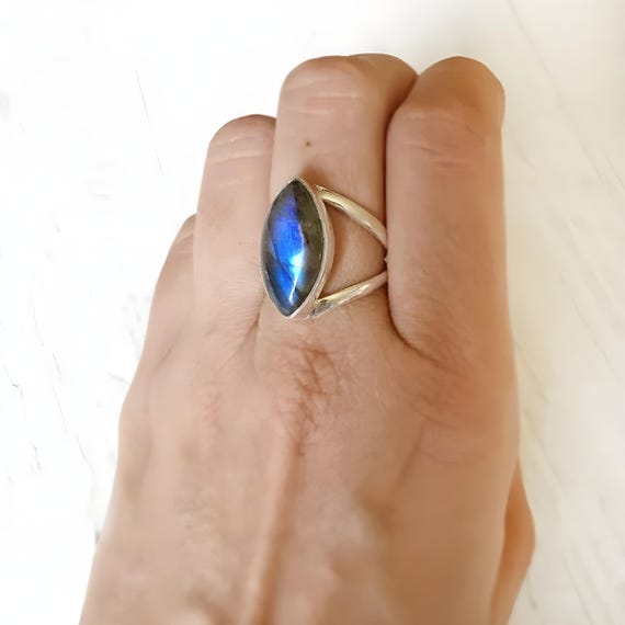 Natural Labradorit Ring, 925 sterling's silver, Handmade marquise size 3 To 16 US Christmas Birthday Bridesmaid Modern Gemstone Birthstone
