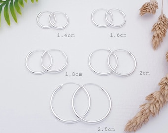Sterling Silver Sleeper Hoops Small to Medium, 925 Sterling Silver Hoop Earrings for Women Men Jewelry