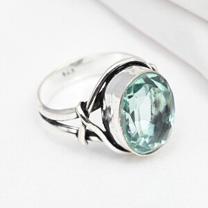 Aquamarijn massief 925 sterlingzilveren ring voor dames | Handgemaakte aquamarijn ovale zilveren fancy gehamerde bandring voor Etsy