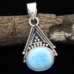 Natural Larimar / Rose Quartz / Moon Stone / Amethyst /  Labradorite Oval Gem Stone Pendant, Sterling Silver Gem Stone Necklace Gift For Her
