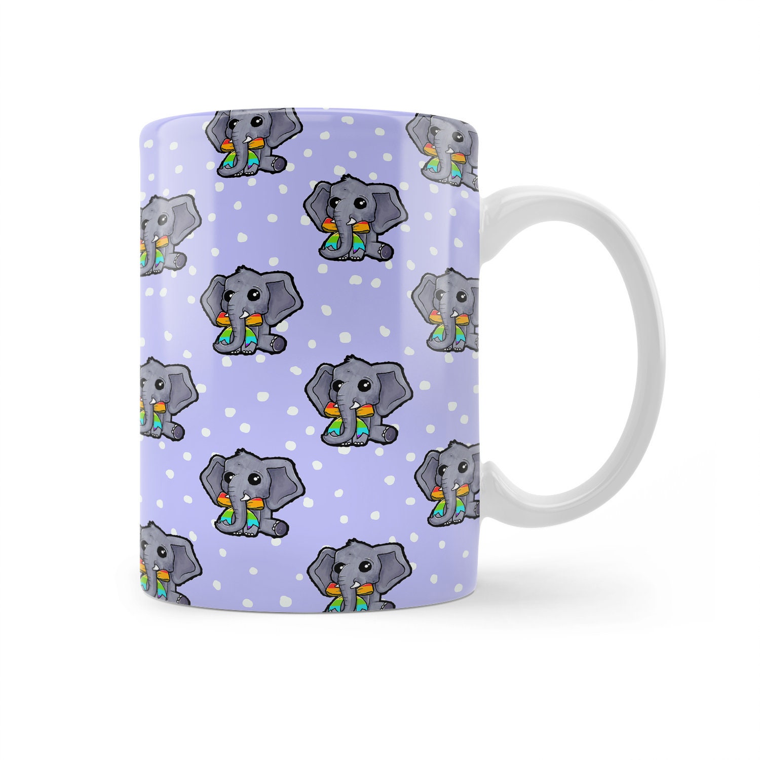 Cute Purple Elephant Pattern Travel Mug