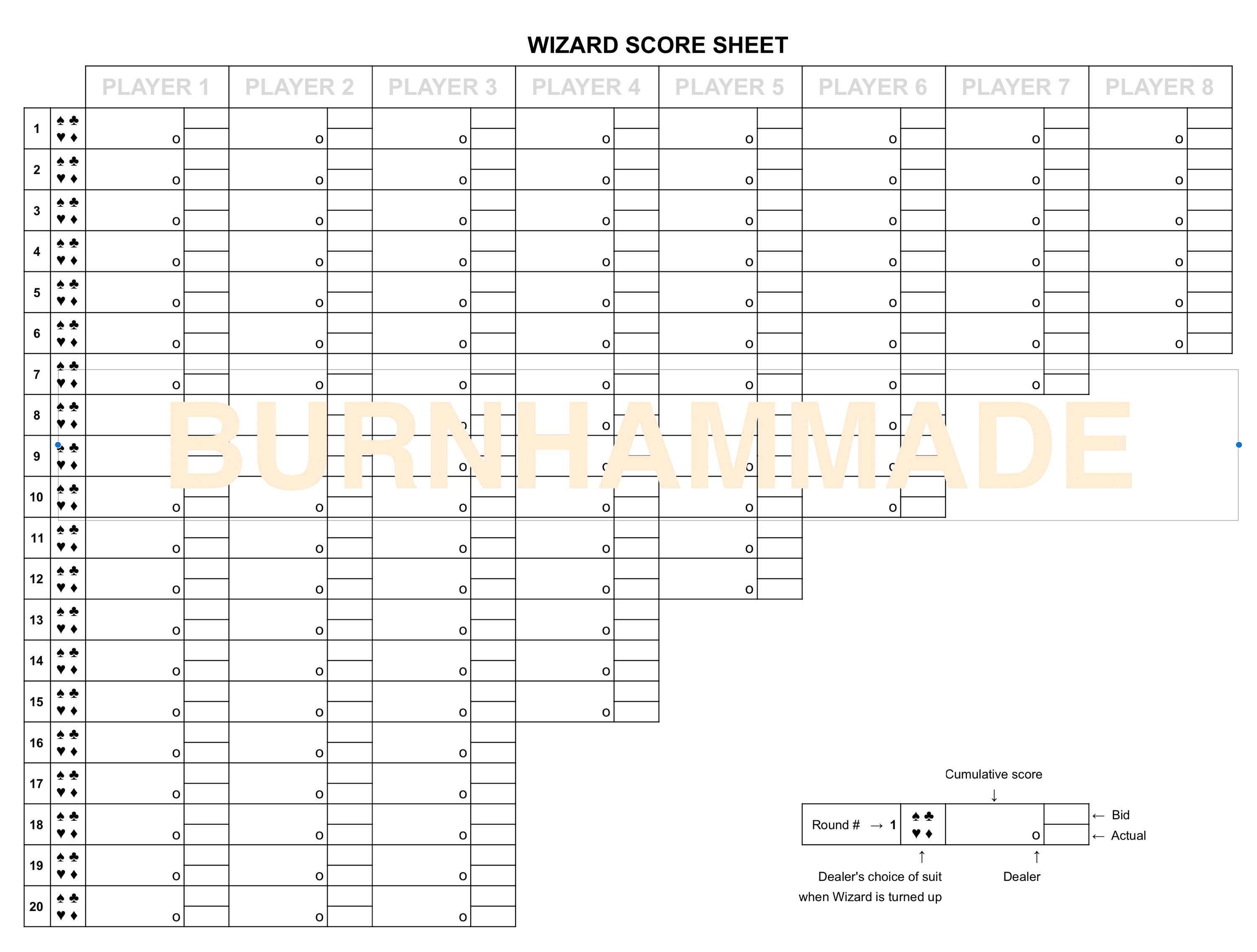 Wizard Card Game Score Sheet Full Page Etsy