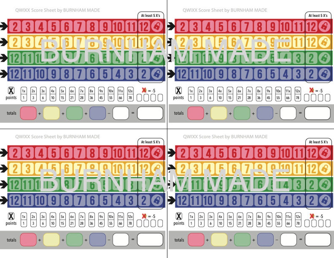 Printable Quixx Score Sheets, Quixx Score Card Download, Quixx Game  Scoresheet 