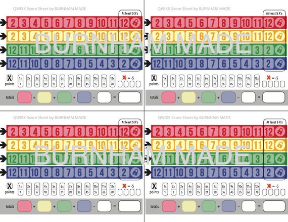 QUIXX Game Score Sheets 2 Versions 