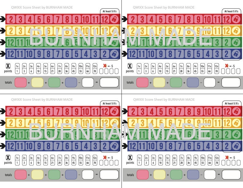QUIXX Game Score Sheets 2 Versions Etsy QUIXX Game Score Sheets 2 Versions Etsy