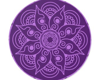 紫色の花の曼荼羅模様の丸型ビニールステッカー