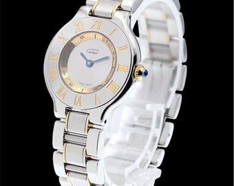 Reloj Cartier vintage para mujer, bicolor, plateado y dorado, de lujo, suizo, usado.