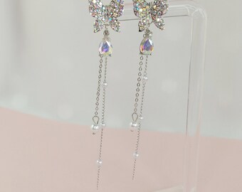 Schmetterling Ohrringe | Silber, Zirkonia & Faux Pearl Quasten