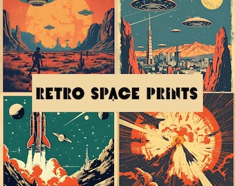 Retro Space Artwork | Digital Download | Vintage Inspired | Digital Print | Space Printable | Spaceships