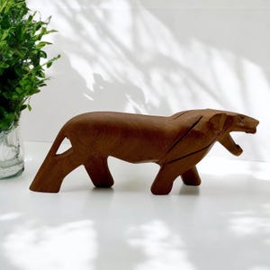 Vintage Mid Century Hand Carved Wooden Lion Statue Small Animal Figurine