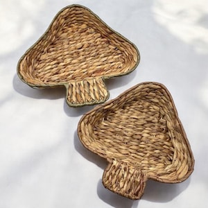 Vintage Mushroom Wicker Basket Set Pastel Pink And Green Trim Cute Storage Decor
