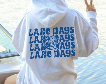 Lake Days Hoodie Vacation Cool Summer Hoodie Lake Life Hoodie Warm Summer Hoodie y2k Hoodie Lake Life Sweatshirt Oversized Blue Graphic Hood