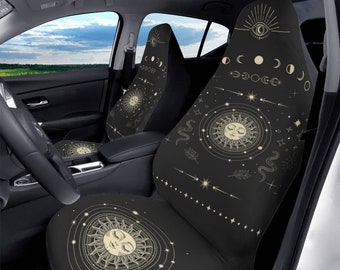 Boho Celestial Sun And Moon Car Seat Cover Whimsigoth Car Accessories Steering Wheel Cover Witchy Car Seat Covers Car Sun Shade Car Interior