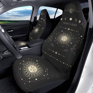Boho Celestial Sun And Moon Car Seat Cover Whimsigoth Car Accessories Steering Wheel Cover Witchy Car Seat Covers Car Sun Shade Car Interior