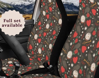 Witchy Black Crow Car Seat Cover Celestial Car Accessories Boho Steering Wheel Cover For Women Crystal Ball Car Seat Covers Car Sun Shade