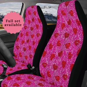 Pink Sequin Effect Car Seat Cover Heart Steering Wheel Cover Cute Car Seat Covers Full Set Cute Car Seat Cover For Vehicle Car Sun Shade