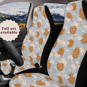 Mystical Sun Moon Car Seat Cover Blue Steering Wheel Cover Cute Car Accessories Interior Car Accessories Women Boho Hippie Witchy Vehicle
