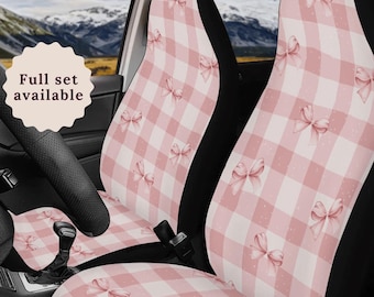 Coquette Gingham Pink Bows Steering Wheel Cover Cute Car Seat Covers Car Accessories Pink Car Seat Cover Car Sun Shade Pink Coquette Bows
