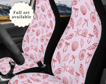 Coastal Coquette Car Seat Covers Pink And Red Coastal Aesthetic Steering Wheel Cover Coquette Car Decor Cute Car Sunshade Ocean Girl Car