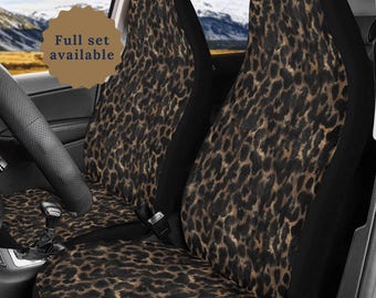 Leopard Print Car Seat Cover Animal Print Steering Wheel Cover Cheetah Car Accessories Women New Driver Gift Cute Car Sun Shade Faux Fur