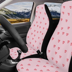 Red Hearts Car Seat Cover Pink Steering Wheel Cover For Women Cute Car Accessories Interior Pink Kawaii Car Seat Covers For Vehicle Full Set