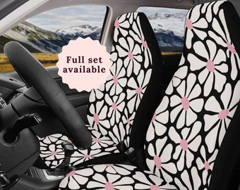 Cottagecore Absract Daisy Car Seat Covers Car Accessories For Women Boho Steering Wheel Cover Cute Car Accessories Interior Floral Car Decor