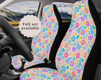Cottagecore Boho Daisy Car Seat Covers Car Accessories For Women Boho Steering Wheel Cover Cute Car Accessories Interior Floral Seat Covers