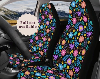 Cottagecore Boho Daisy Car Seat Covers Car Accessories For Women Boho Steering Wheel Cover Cute Car Accessories Interior Floral Seat Covers