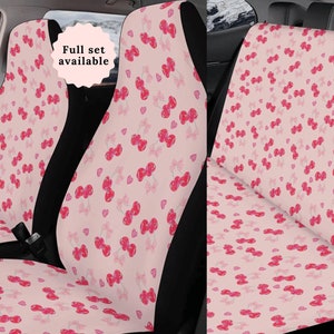 Cherry Bow Car Seat Cover Steering Wheel Cover For Women 16th Birthday Gift Pink Car Seat Covers Cute Car Seat Covers Coquette Car Sun Shade