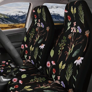 Cottagecore Boho Daisy Car Seat Covers Car Accessories For Women Boho Steering Wheel Cover Cute Car Accessories Interior Floral Seat Covers