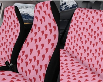 Red Hearts Car Seat Cover Pink Steering Wheel Cover For Women Cute Car Accessories Interior Pink Kawaii Car Seat Covers For Vehicle Full Set