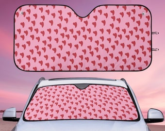 Red Hearts Car Sun Shade Pink Steering Wheel Cover For Women Cute Car Accessories Interior Pink Kawaii Car Seat Covers For Vehicle Full Set