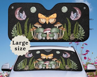 Witchy Fern Moth Car Sun Shade Car Accessories For Women Boho Steering Wheel Cover For Women Whimsigoth Moon Car Seat Covers Car Seat Cover