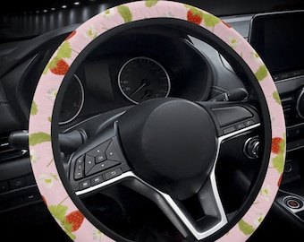Strawberry Car Seat Cover Pink Steering Wheel Cover For Women Cute Car Accessories Interior Floral Boho Car Seat Covers For Vehicle Full Set