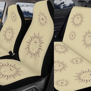 Mystical Sun Beige Car Seat Cover Steering Wheel Cover For Women Cute Car Accessories Interior Car Accessories For Women Boho Hippie Vehicle