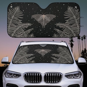 Witchy Fern Moth Car Seat Cover Car Accessories For Women Boho Steering Wheel Cover For Women Whimsigoth Moon Car Seat Covers Car Sun Shade